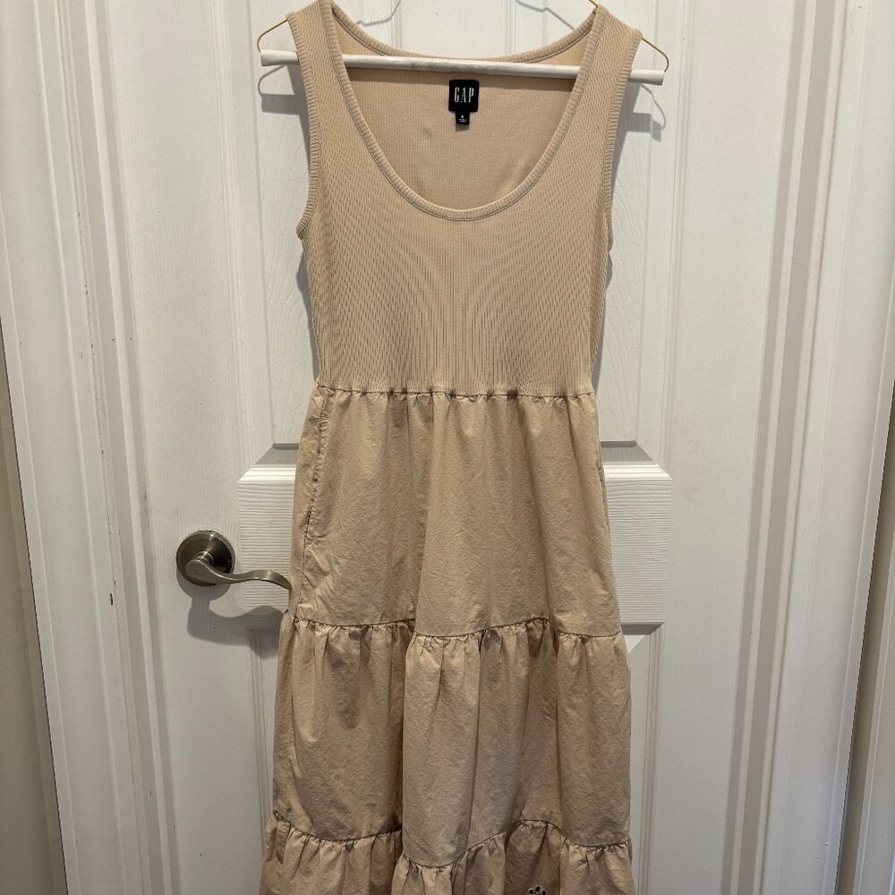GAP Eyelet Mixed Fabric Midi Dress Beige  S